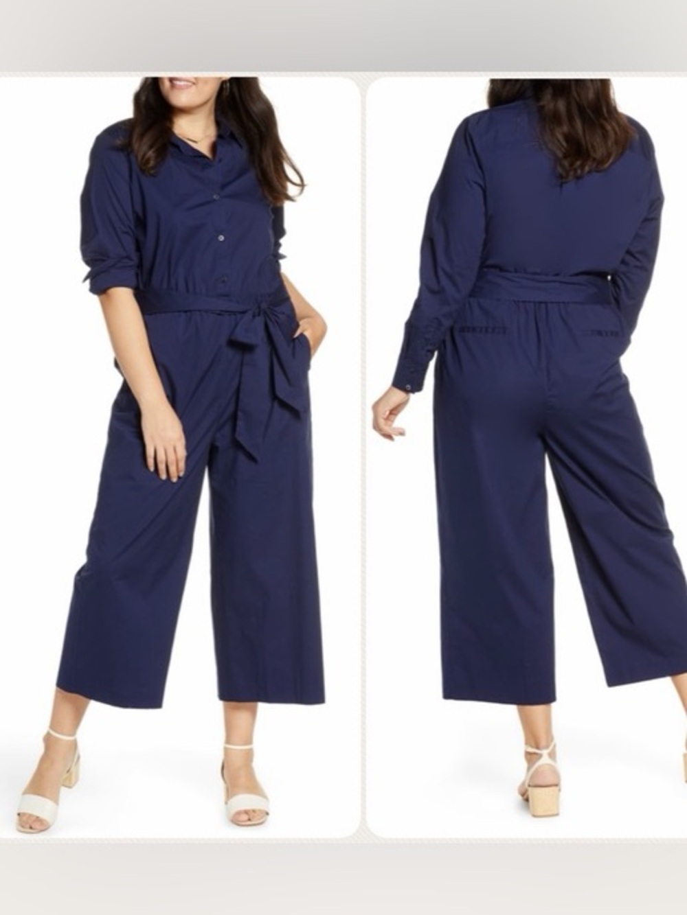NWT Nordstrom 1901 Navy Button-Front Utility Jumpsuit - Medium